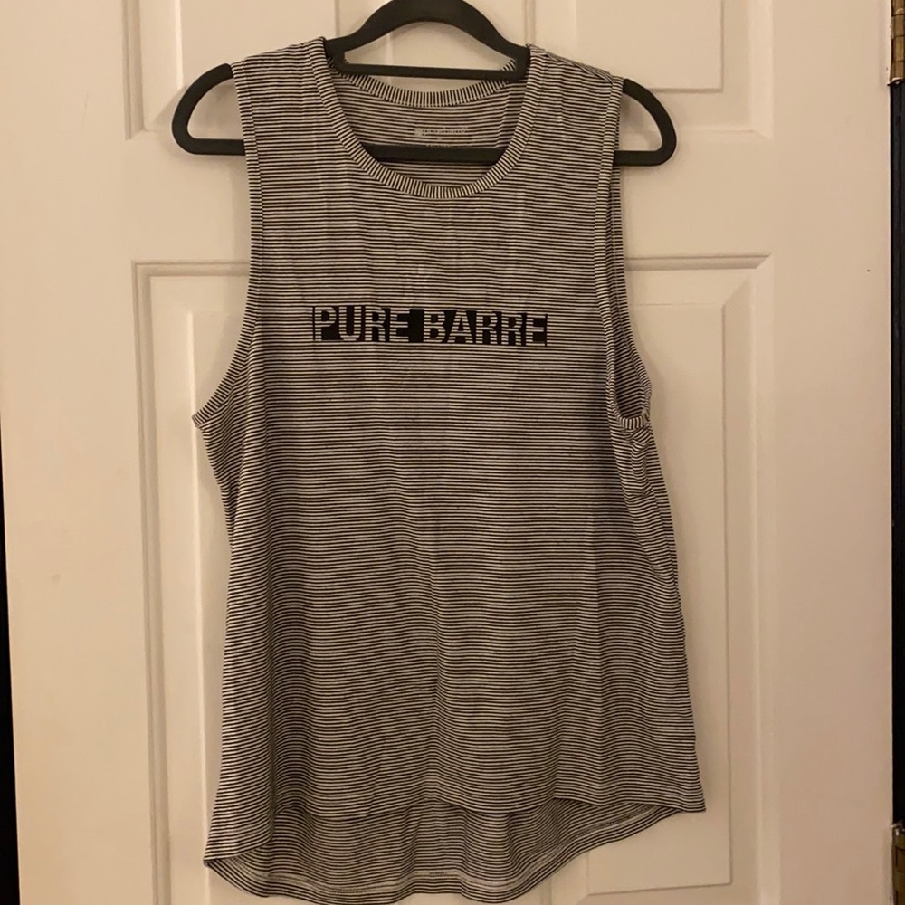 Pure Barre B/W Striped High-Low Tank